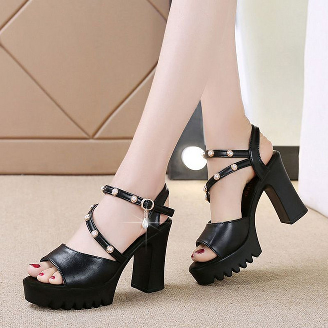 10CM 하이힐 샌들 여성 봄여름 통굽 일자 가보시 패션 큐빅 샌들