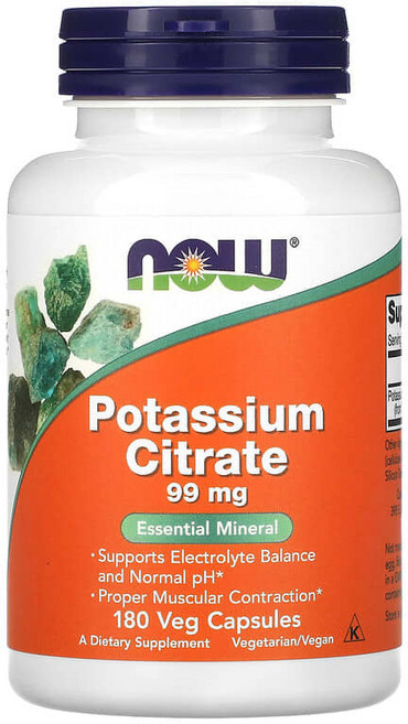 NOW Foods 구연산칼륨 99mg 베지 캡슐 180정 NOW-01448, 1