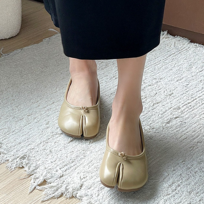 플라틴베이지 여성 타비 플랫슈즈 족발 신발 갈라진 앞코 리본 단화 (호피/체크/유니크/발편한/말랑이)