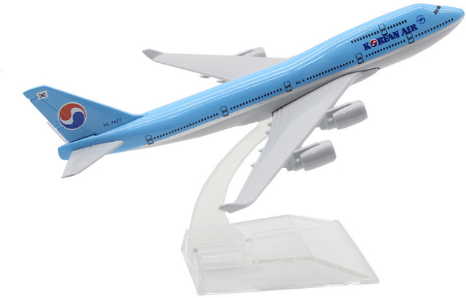 JJC 비행기 모형 16cm 1:400 ~ 20cm 1:300 다이캐스트 장식용 소형 모형항공기, 1개, 대한한공 B747- 1:400 - 16cm