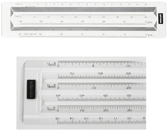 우치다 점선자 기술사 모형 15cm 건축사 조경 눈금자 방안자 일본 Uchida, 1개