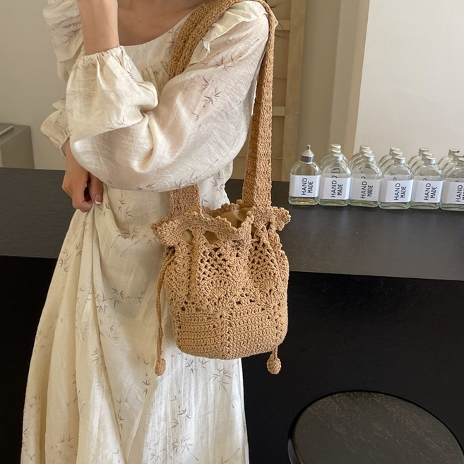 프렌치걸 라탄 복조리 니트 손뜨개 숄더백 네트백 가방
