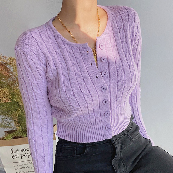 메이킹유 니트가디건 라운드넥 단추가디건 크롭 꽈배기 2109랩번가디건