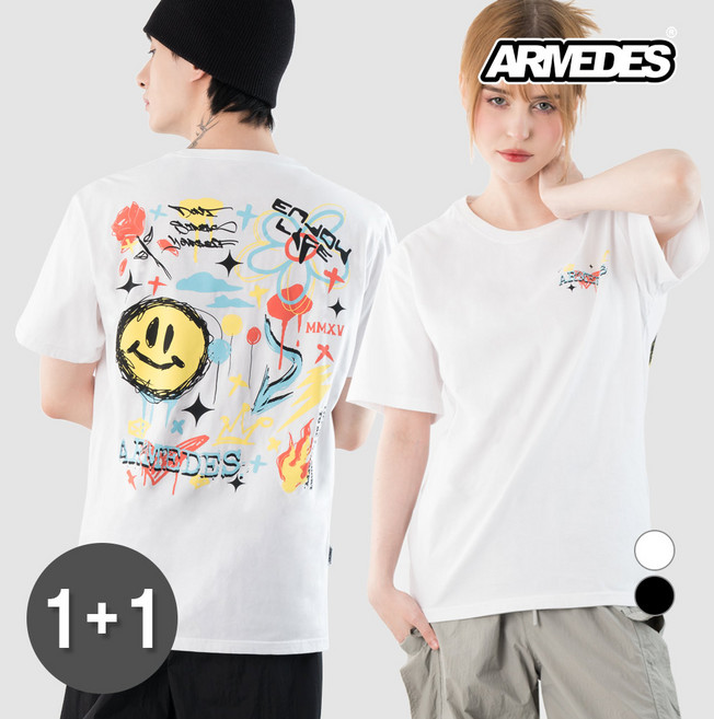 [1+1]아르메데스 면 20수 아트 그래픽 반팔 티셔츠 AR-1013