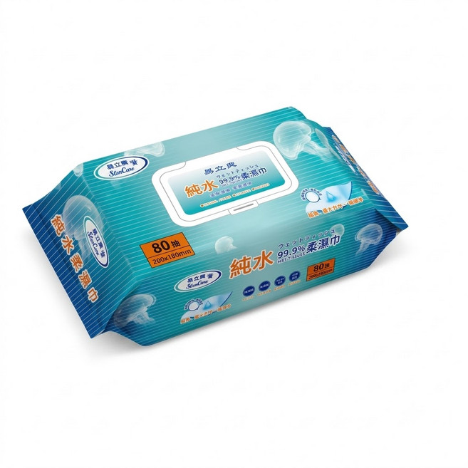 易立爽 純水 99.9% 柔濕巾 80抽, 1個, 80張, 55gsm