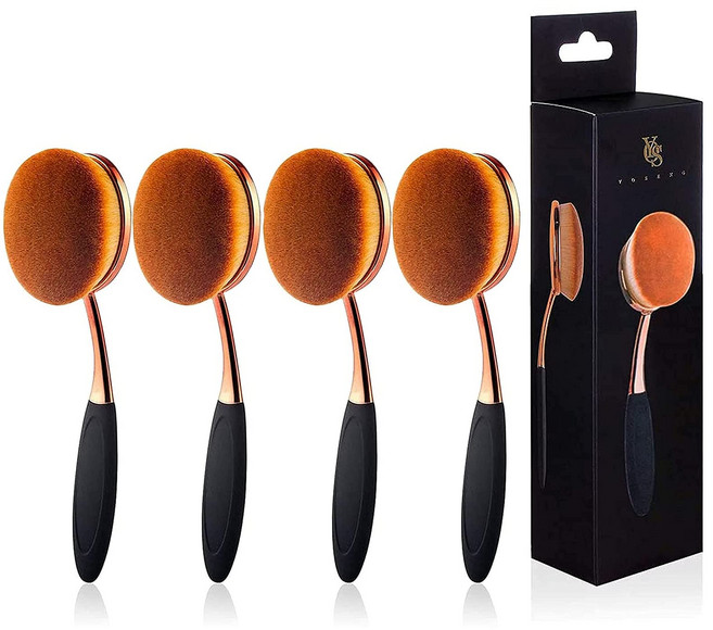대형 로즈 골드 파운데이션 컨투어 라운드 칫솔 오벌 메이크업 Large Rose Gold Foundation contour Round Toothbrush Oval Makeup Br, 1개