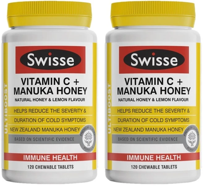 Swisse VITAMIN C MANUKA HONEY 스위스 호주 울티부스트 비타민C 200mg 마누카꿀 100mg 120정 2팩, 2개 - 쿠팡