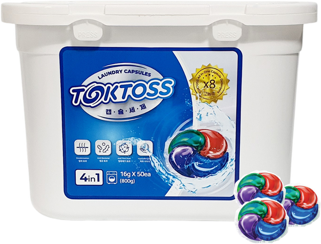 톡토스 캡슐세제 8배 초고농축 손 빨래 세척력 피부 저 자극 향균첨가, 1개, 50개입