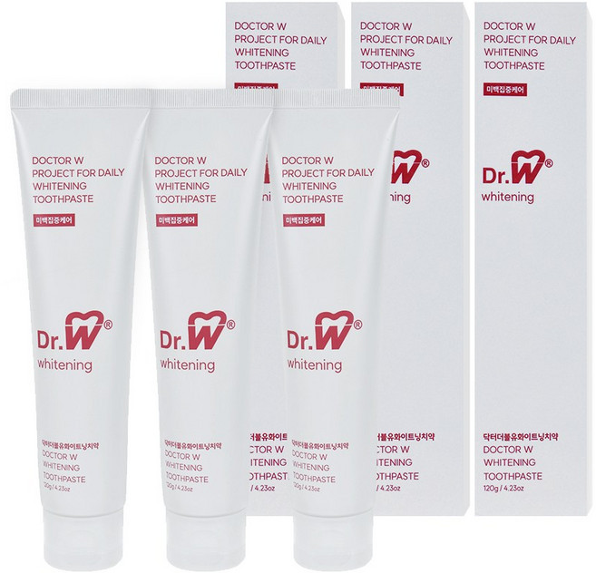 닥터더블유 치아 미백 치약 누렁니 강력한 화이트닝, 4개, 120g