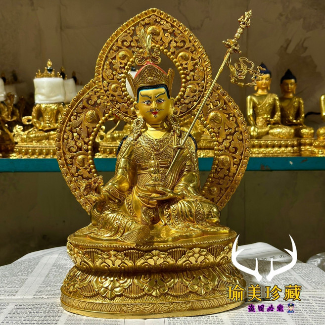 티베트 Guru Rinpoche 순동 금박 부처님 조각상 장식 백라이트 포함 1 피트 인치 부티크 ut, 01 33cm