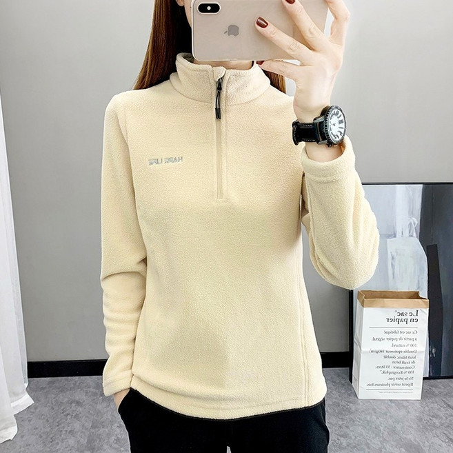 HYAE LIFE 女款搖粒絨外套 半拉鍊立領保暖上衣 柔軟親膚彈力長袖運動衛衣