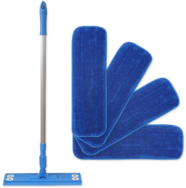 밀대청소기 블루 + 극세사패드 루프형 리필 4장, 1세트