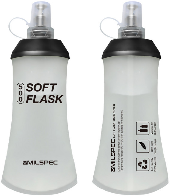 밀스펙 소프트 플라스크 스포츠 등산 러닝 물병 물통, 블랙 화이트, 500ml, 1개