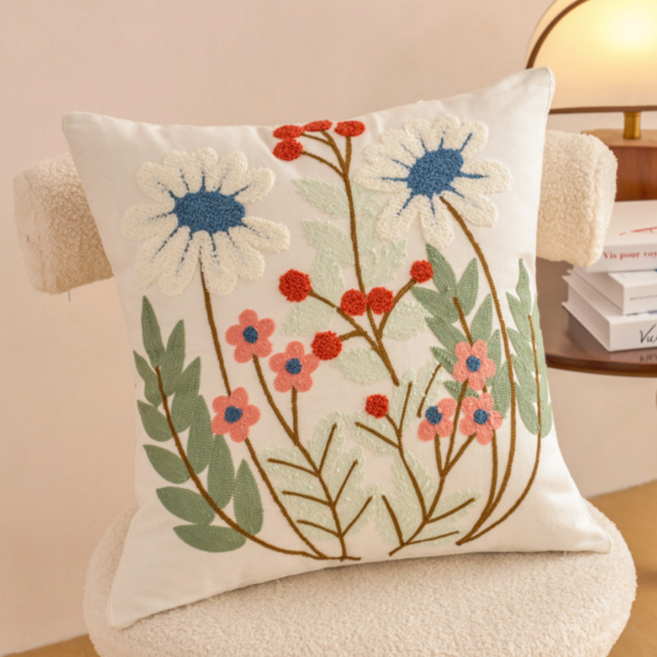 서플라이랩 핸드메이드 꽃자수 쇼파쿠션 국산솜 포함, 옵션14. 붉은열매