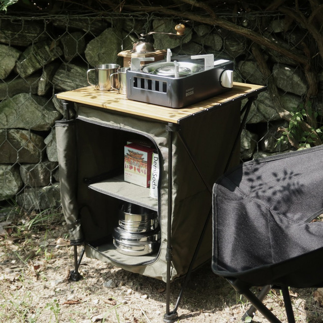 바론 캠핑 쉘프 선반 접이식 캐비닛 정리 수납장, 카키, 1개