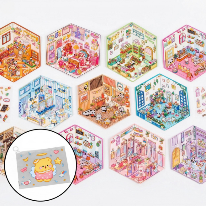 [10+1 파우치 증정] 컬러인베리 11종 3D 스티커 집꾸미기 모음집 DIY, 레인보우, 1개