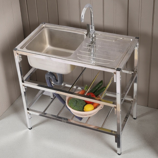 이동식 세면대 간이싱크대 업소용 싱크대 소형싱크대 개수대+냉온수 수전 세트 75*43*76CM (304 스테인리스), 1개, 냉온수 수전
