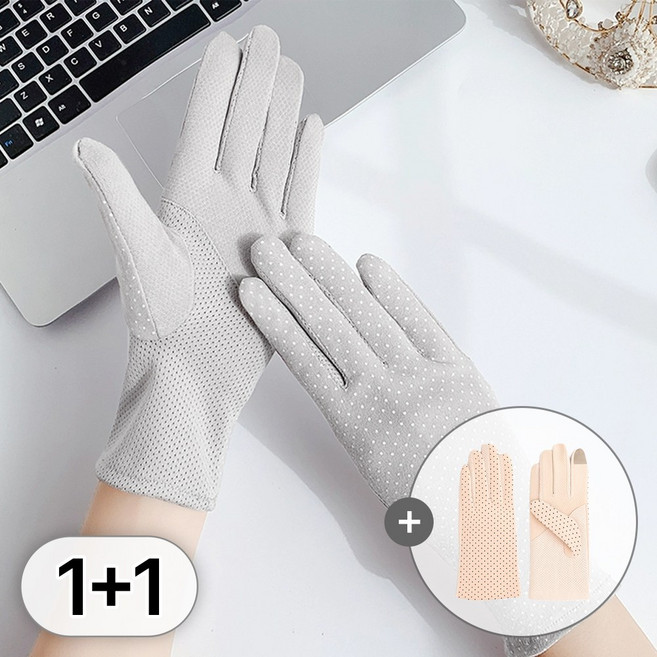 라뷰드 2켤레 세트 여성 봄여름 메쉬 자외선 차단 장갑 미끄럼 방지 사계절 운전용 손장갑 손가락 오픈형 스마트 터치 UV 방지 패션 잡화, 2개, 스킨+그레이