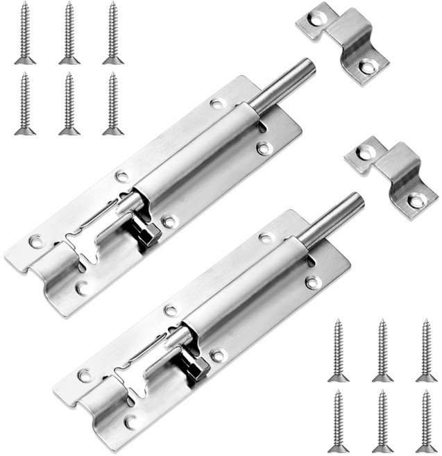 LINJIN 스테인리스강 빗장 문고리 경첩 자물쇠 걸고리 6인치 실버, 2개