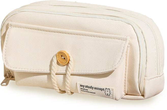 리리월드 심플 대용량 펜 파우치 봉제 필통, 1개, 단추 아이보리