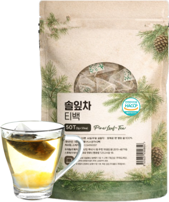 솔잎차티백 솔잎차 식약청인정 해썹 곰솔잎 100%, 2g, 1개, 50개입