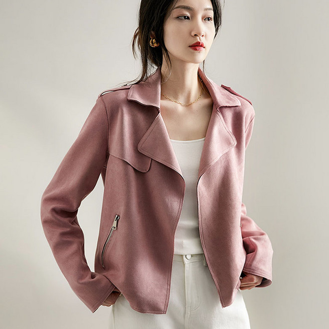 FANSYLI 봄가을 캐주얼자켓 숏스웨이드 카고자켓 여성 프리미엄 라이더자켓 그레이핑크 오피스 자켓 집업자켓 X2402F23