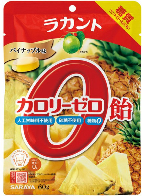 SARAYA 사라야 라칸토 칼로리제로 사탕 파인애플맛 60g 일본캔디 일본사탕 일본간식 일본목캔디 당질제한 일본간식직구, 1개