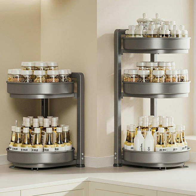 홈비 튼튼한 주방 코너 360도 회전트레이 양념통 정리 선반, 그레이, 1개