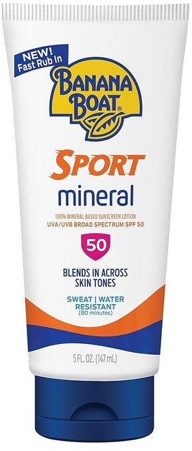 바나나 보트 스포츠 미네랄 선크림 SPF 50 로션 5온스 | 산화아연 선크림, Banana Boat 스포츠 미네랄 자외선 차단 SPF, 1개, 147ml