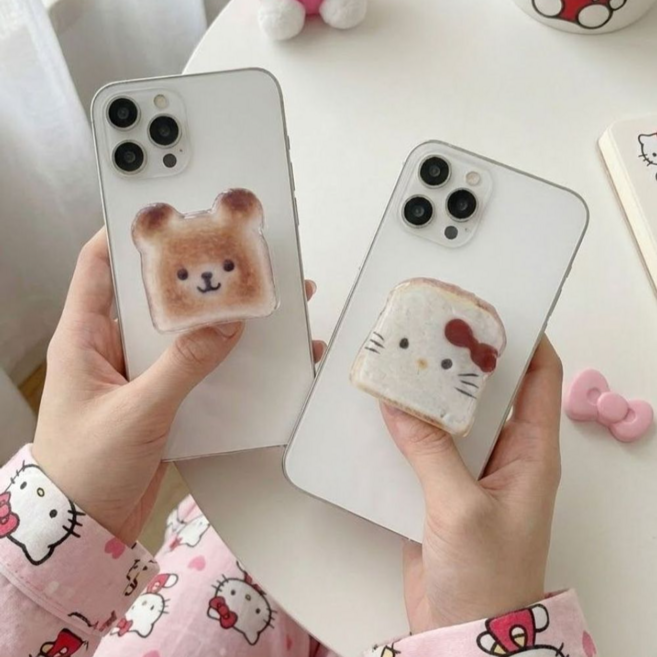 키티 토스트 스마트톡 맥세이프 거치대 폰꾸미기 폰꾸 2컬러, 아이보리