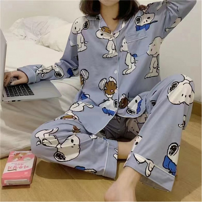 여성용 잠옷 가을 겨울 레이스 귀여운 긴팔 긴바지 세트 여성 홈웨어