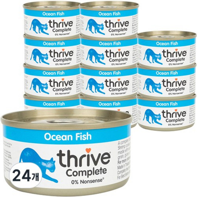 쓰라이브 컴플리트 그레인프리 고양이 주식캔, 흰살생선, 75g, 24개