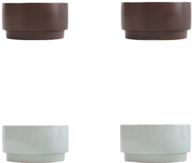 옳음 한식 도자기 공기 대접 밥그릇+국그릇 2인 세트, 비취&브라운, 1개