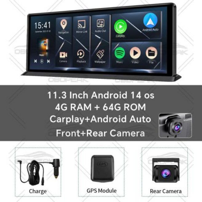 블랙박스 룸미러 K60 Pro 11.3인치 4G+64G WIFI 안드로이드 14 AI 스크린 GPS 네비게이션 Carplay, 5)K60 Pro-Dual lens, With 64G TF Card