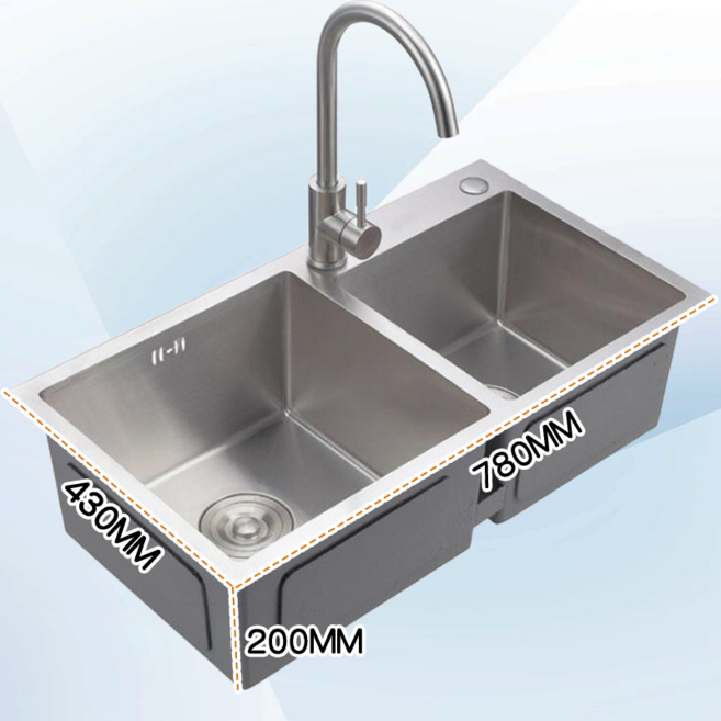주방 싱크대 대용량 더블볼 SUS304 스테인리스 두꺼운 사선 설계 / 언더마운트 매립형 설치 가능 / 수도꼭지 미포함, 1개