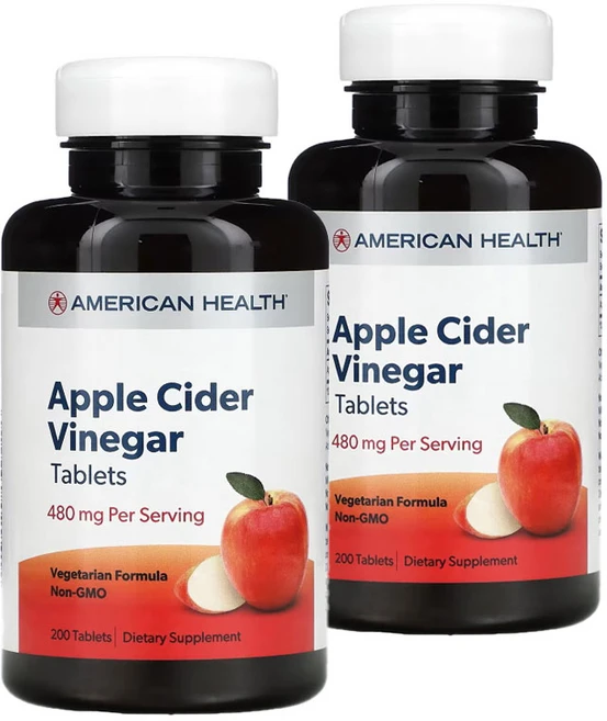 American Health Apple Cider Vinegar 아메리칸 헬스 애플 사이다 비니거 480mg 200정 2팩, 2개 - 쿠팡