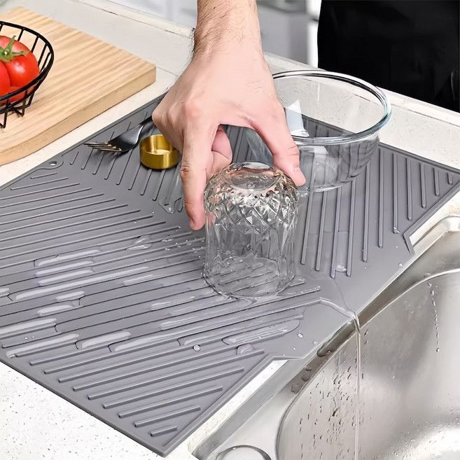 실리콘 물빠짐 식기건조매트 주방 싱크대 다용도 건조대, 그레이, 1개