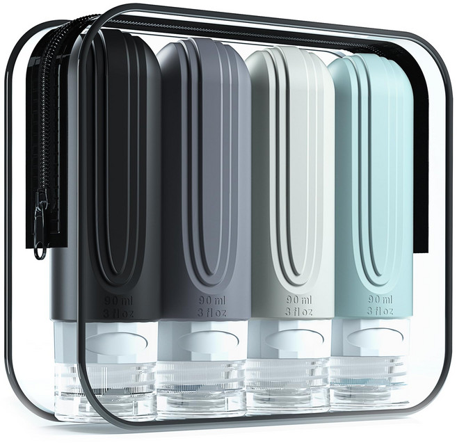 클리커스 기내반입용 트래블 보틀 실리콘 여행용 공병 90ml 4P, 그레이톤, 1세트