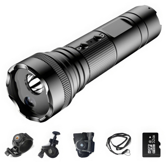 RUNHome FHD 손전등 액션캠 자전거 오토바이 블랙박스 10시간, 블랙, 32GB 메모리