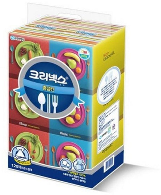 크리넥스 생활용품 주방용품 홈냅킨 120매6개입 핸드타올 키친타올 휴지 각티슈 화장지 빨아쓰 프리미엄 미용티슈