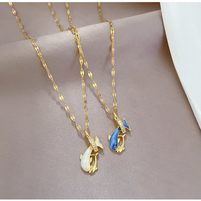 [써지컬 스틸] 돌고래 팬던트 목걸이 골드 색상 변색 없는 블링 여름 주얼리