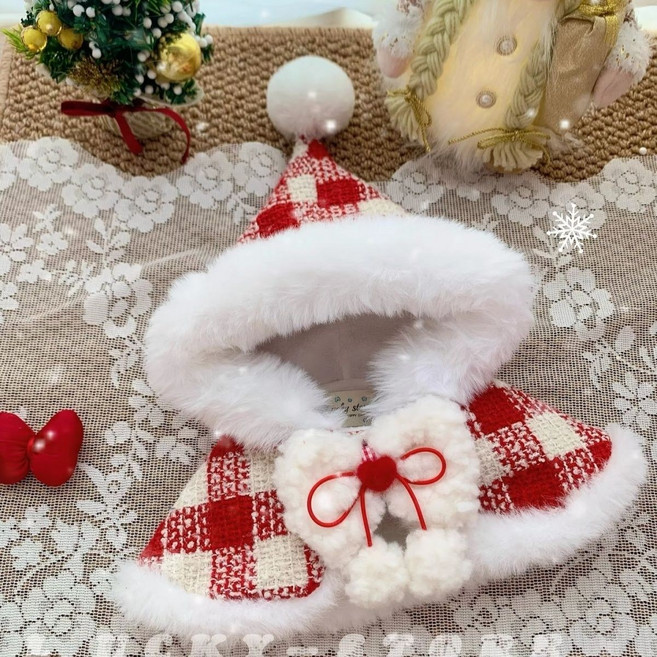 체리티 겨울 크리스마스 펫 망토 애완동물 옷, 1개, 레드/화이트