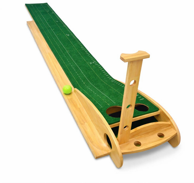 마니사랑 파크골프 전용 퍼팅연습기 자동리턴 저소음 실내 퍼팅매트, 1개, 밝은 나무 색상 x 녹색