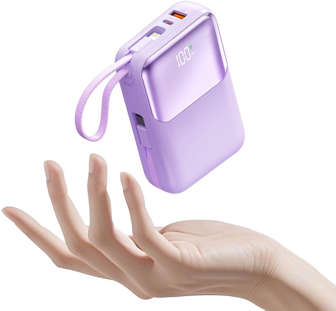 아우스힐 PD 22.5W QC3.0 고속충전 케이블 일체형 대용량 보조배터리 20000mAh, 퍼플