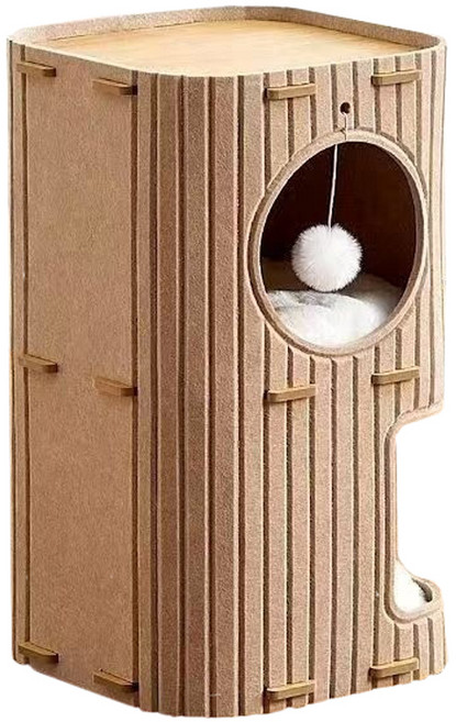 貓窩 加厚貓抓板樹洞(寵物用品/貓窩/貓屋/貓玩具/寵物睡窩/貓跳台), 米色, 1個