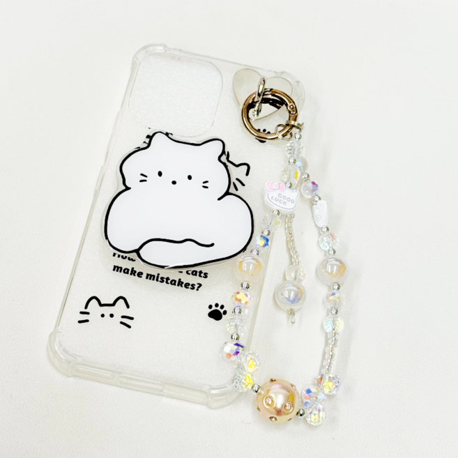 mive Kids 포켓몬에디션3 아기자기 귀여운 고양이 키티 투명 비즈스트랩 마이브키즈폰 AT-M150케이스