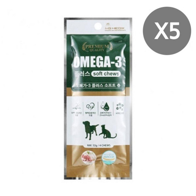 강아지 오메가3 영양 간식 32g 5P 소프트츄 스틱rul-653, EA 본상품선택, 1개