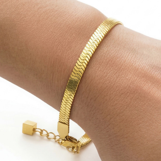 [18K 금도금] 미국 아마존 스테디셀러 르포렘 18K 골드도금 써지컬스틸 여성팔찌 레이어드 스네이크 헤링본 박스 줄 로프 체인