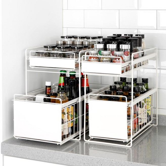 슬라이딩 2단 수납선반 PKG (와이드형)