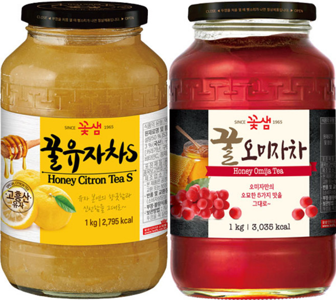 꽃샘 꿀유자차 1kg+오미자차 1kg